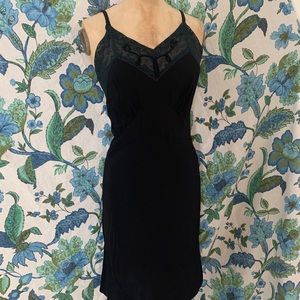 VINTAGE 1940s Black Silk French Slip Dress Ru Jene